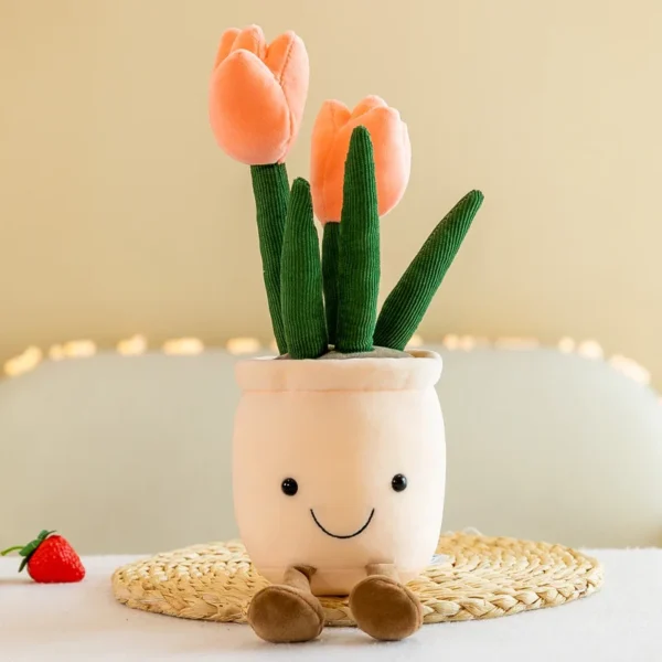 2 lifelike tulip succulent plant plush stuffed decorative toys, soft bookshelf decoration, doll potted flower girl pillow - Image 3