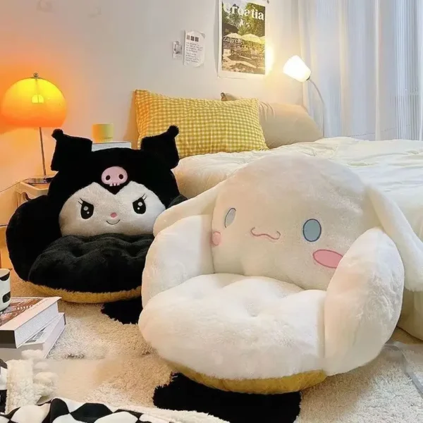 Aoger Big Size Cute Cinnamoroll Plush Half Surrounded Black Kuromi Cushion Backrest Dormitory Office Non-Slip Chair Cushion