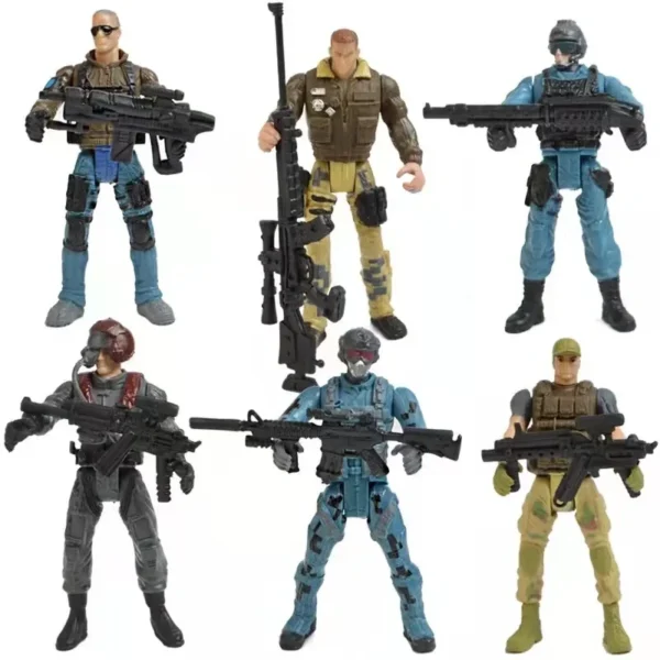 6pcs/Set Warrior Elite Force Military Action Figure Toys with Weapons 10cm Terrorist SWAT Team for Children Gift - Image 2