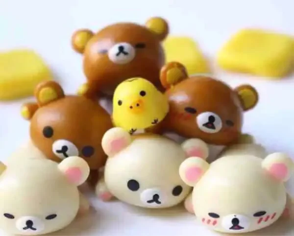 5pcs Cartoon Kawaii Bread Bear Cute Little Yellow Chickek Figures Action Cartoon Collection Kids Toy Gift