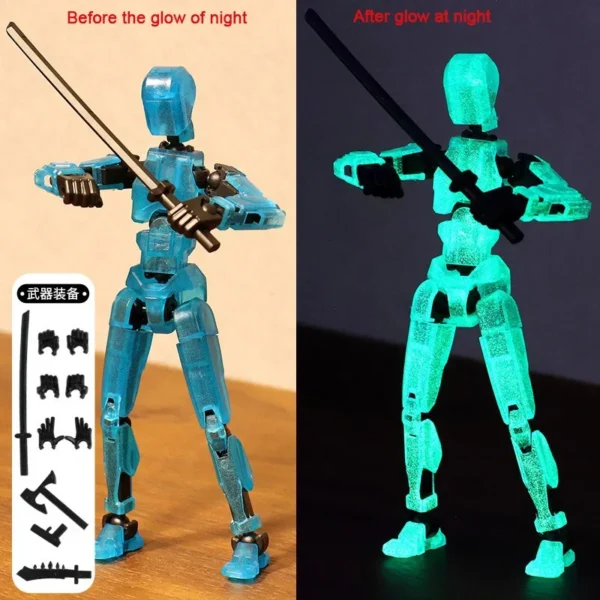 Luminous Multi-Jointed Movable Robot Lucky Puppets 3D Printed Mannequin Lucky 13 Action Figures Toys for Kids Christmas Gift