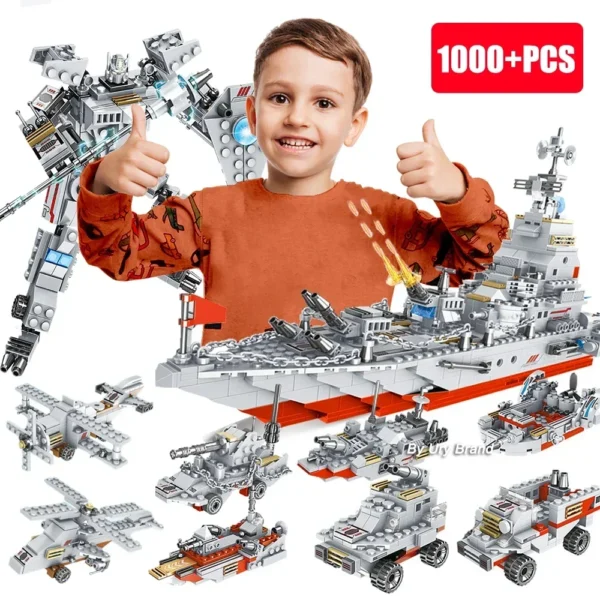 WW2 Military Series Army Battle Cruiser Ship Modern Warship Tank Plane Fighting Mech Figures Building Blocks Toys for Boys Gifts - Image 4