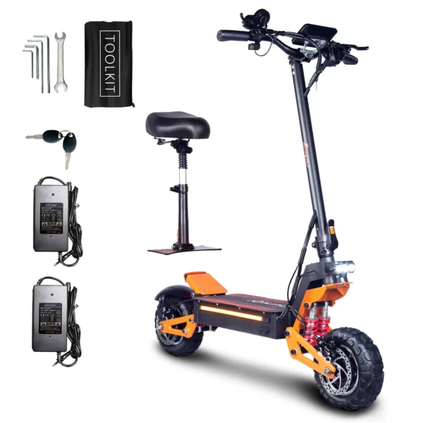 TOURSOR Electric Scooter, Top speed 40 MPH Distance traveled 50 Miles, 52V 25AH Front & Rear Dual Power with 11” Off-Road Tires