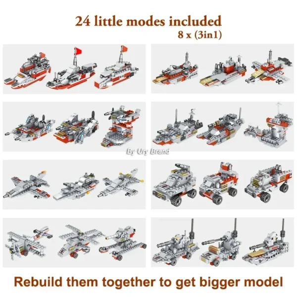 WW2 Military Series Army Battle Cruiser Ship Modern Warship Tank Plane Fighting Mech Figures Building Blocks Toys for Boys Gifts - Image 3