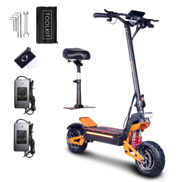 TOURSOR Electric Scooter, Top speed 52 MPH Distance traveled 74 Miles, 60V 38AH Front & Rear Dual Power with 11” Off-Road Tires