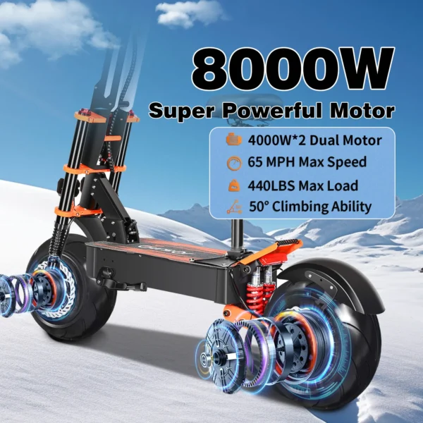 Scooter Toursor Fast Speed 90KM/H E-Scooter Street Road Tire 13 inch 60V 8000W Electric Scooter - Image 2