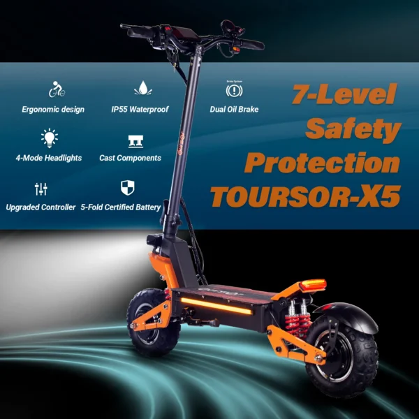 TOURSOR Electric Scooter, Top speed 40 MPH Distance traveled 50 Miles, 52V 25AH Front & Rear Dual Power with 11” Off-Road Tires - Image 2